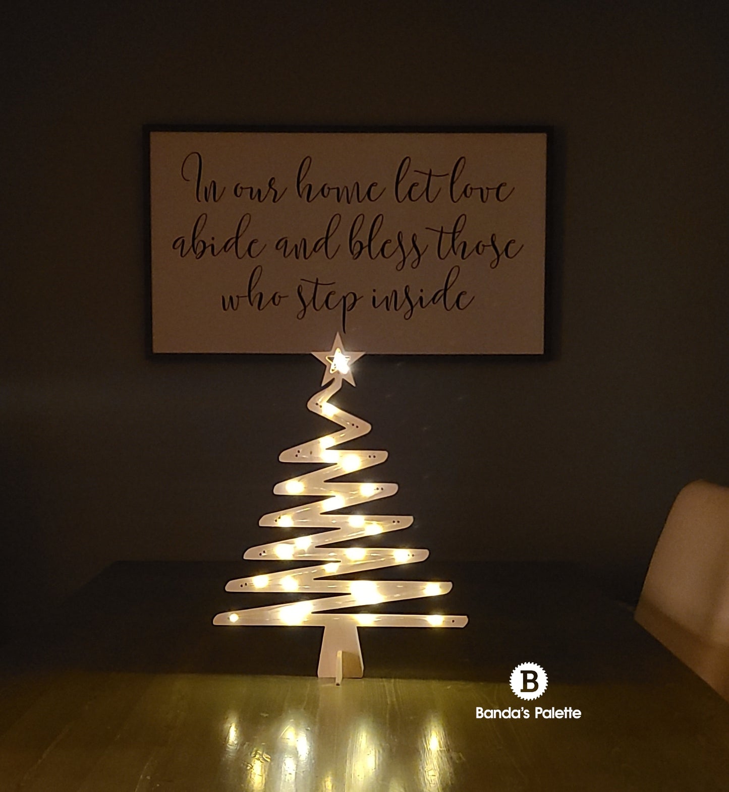 Whimsical Christmas Tree Table Topper, Wooden Tree with Lights, Holiday Tree, Christmas Dinner, LED Christmas Tree, Light up Christmas Tree