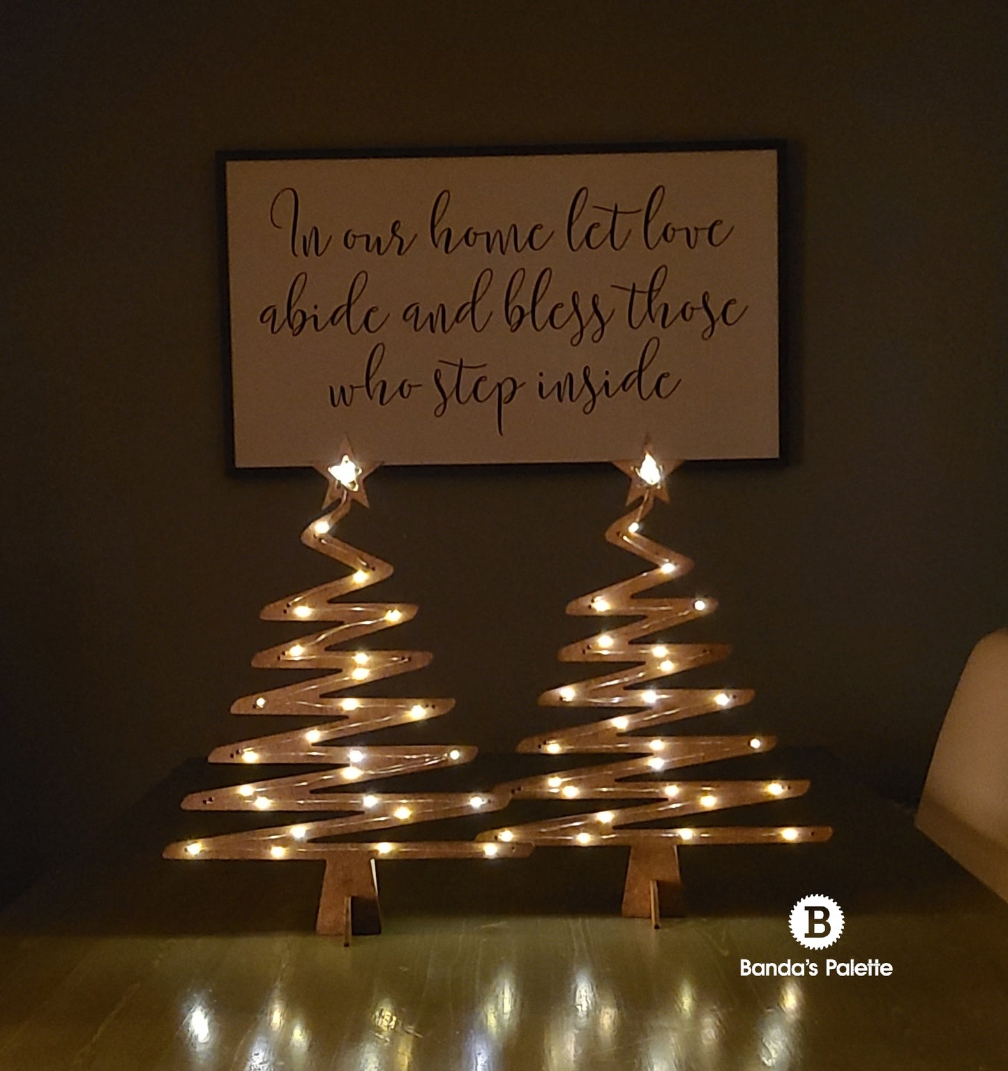 Whimsical Christmas Tree Table Topper, Wooden Tree with Lights, Holiday Tree, Christmas Dinner, LED Christmas Tree, Light up Christmas Tree