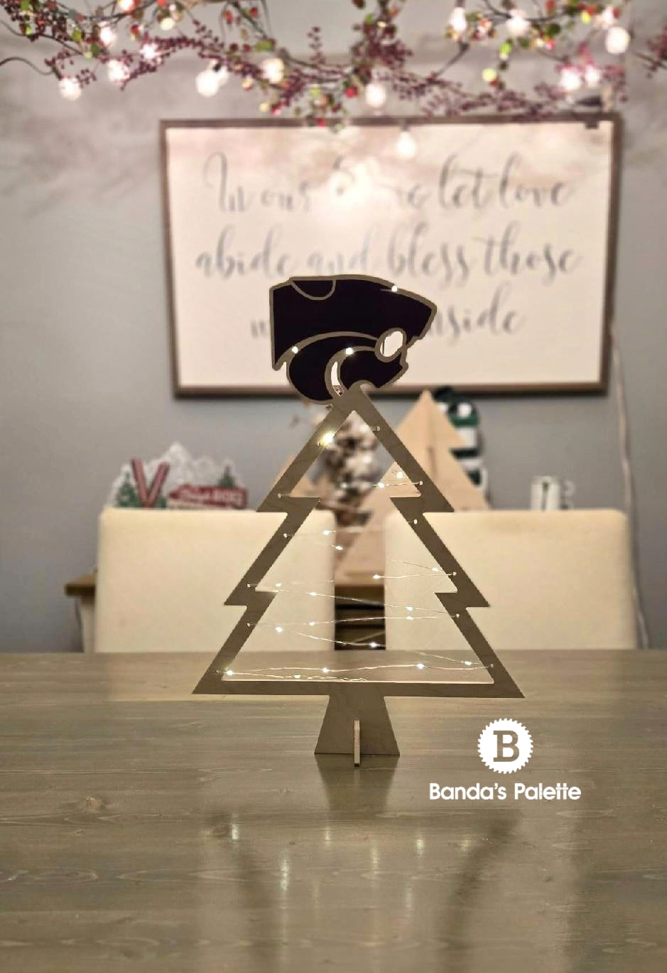 Wildcat Christmas Tree Table Topper, Wooden Tree with Lights, Holiday Tree, Kansas City, KC, LED Christmas Tree, Light up Christmas Tree (Copy)