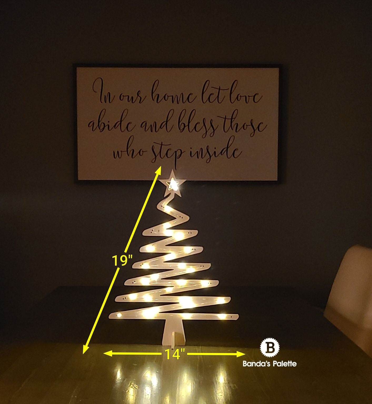 Whimsical Christmas Tree Table Topper, Wooden Tree with Lights, Holiday Tree, Christmas Dinner, LED Christmas Tree, Light up Christmas Tree