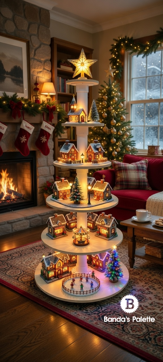 Christmas Village Shelving,Halloween Village, Christmas Tree Display, Christmas Shelf, by BandasPalette.com