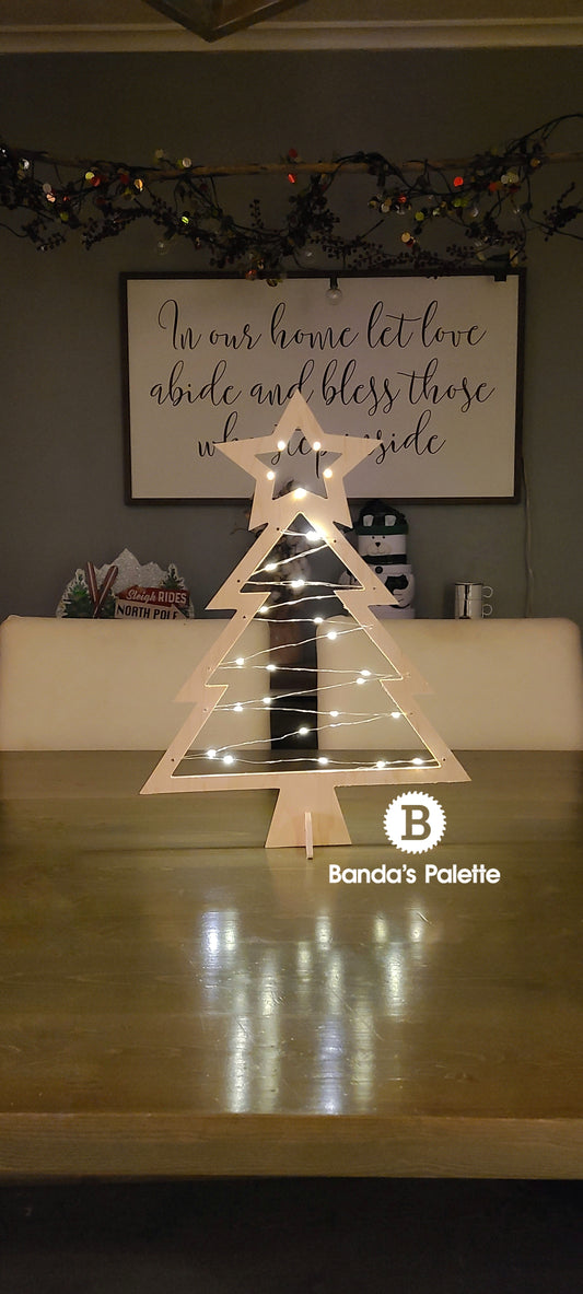 Star Christmas Tree Table Topper, Wooden Tree with Lights, Holiday Tree, Christmas Dinner, LED Christmas Tree, Light up Christmas Tree (Copy)