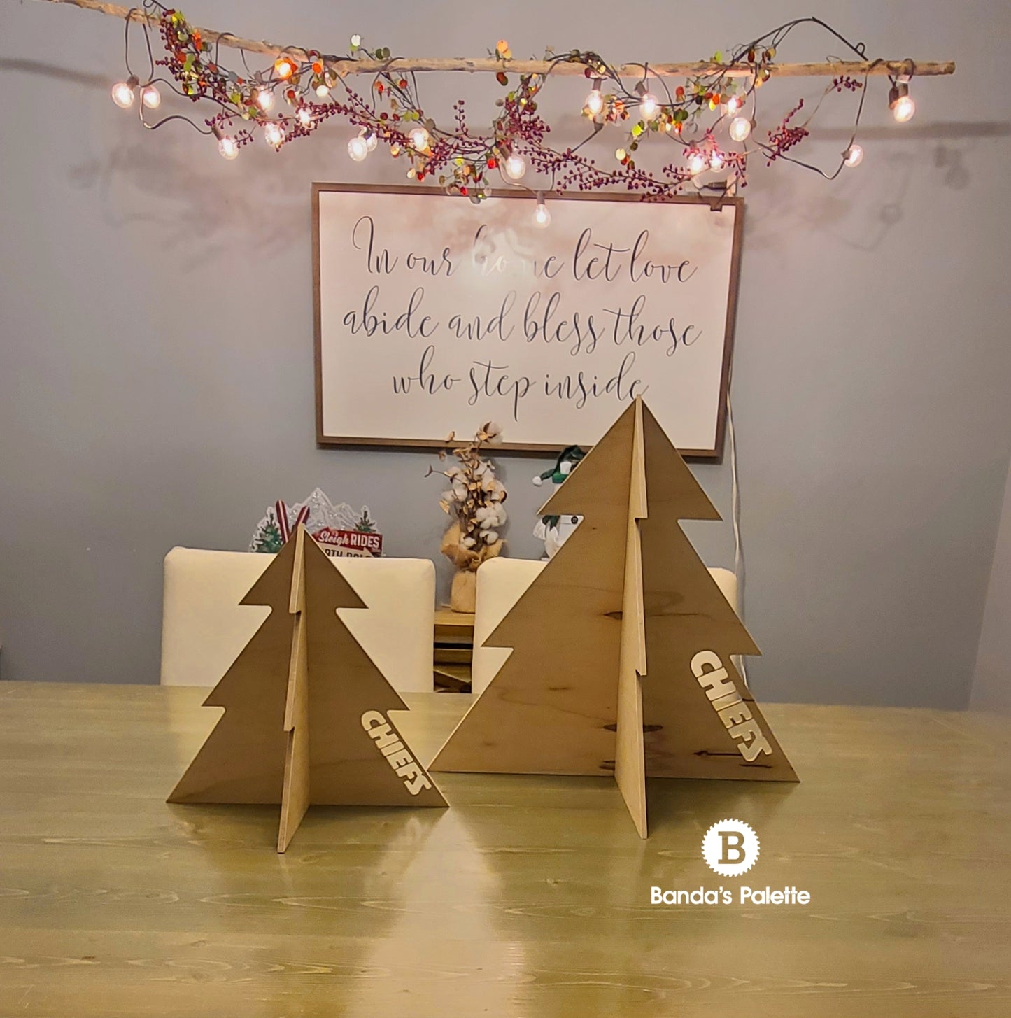 Personalized Christmas Tree Table Topper, Wooden Tree with Lights, Holiday Tree, KC, Kansas City, Chiefs, Sports Tree