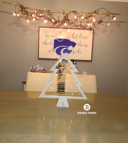Wildcat Christmas Tree Table Topper, Wooden Tree with Lights, Holiday Tree, Kansas City, KC, LED Christmas Tree, Light up Christmas Tree (Copy)